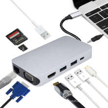 Type C to HDMI \VGA\ RJ-45 \USB 3.0 \SD/TF Memory Card Reader  .10 in 1 USB C HUB,